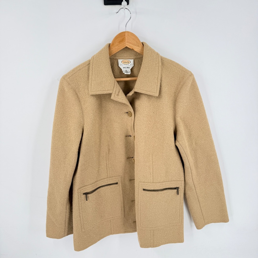 Vintage Talbots Petites Alpaca Blend Wool Jacket Beige Button Front Size PM